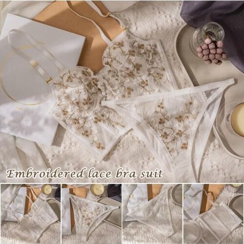 Embroidery Lace Bra Set Women Cute Floral Underwired Bra Panties Back Closure Lingerie Set New Sexy Lingerie Underwear Polka