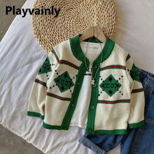 2021 Korean Style Autumn Boys Girls Sweater Coat Green Patchwork Long Sleeves Cardigan Jackets Kids Casual Clothes E7280