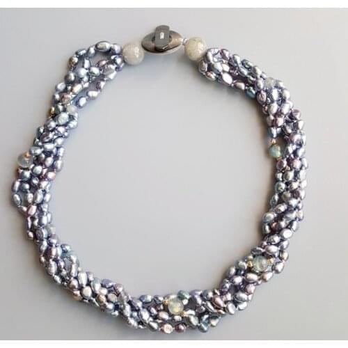 Lii Ji Labradorite Grey Multi Color Luster Pearl Beads 5 Rows Shell Toggle Clasp Necklace Approx 50cm