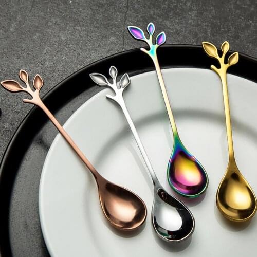Leaf Stainless Steel Coffee Mixing Spoon Fruit Fork Kitchen Flatware