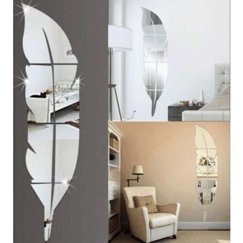 Home Wall Stickers Fashion Modern 3d Feather Fashion Decorative Mirror Wall Sticker Home Decoration Room Decal Mural Art Diy