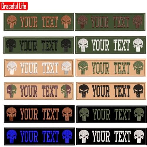 Custom Embroidery Name Patches Skull Miltary Army Green Khaki badges 2pcs Same Personalized Number Tag Customized Logo ID