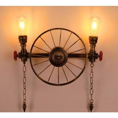 Retro Water Pipe Iron Art Wheel Wall Lamp Living Room Restaurant Bar Cafe Lamp Clothing Store Industrial Wind Light Bra Sconce