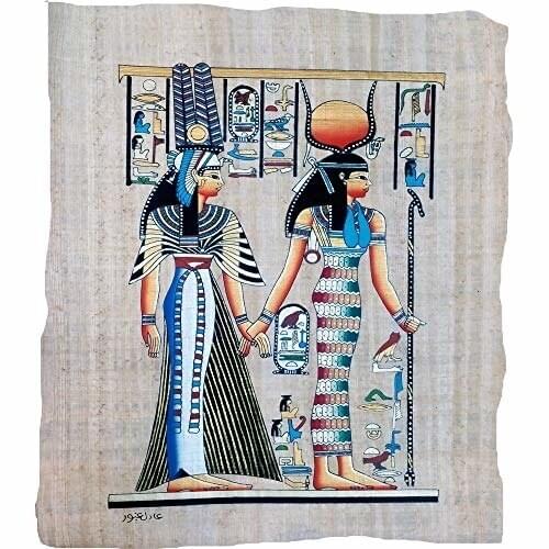 Nefertari e ISIS sobre papiro Original Hecho y Pintado a Mano en Egipto, 33x43 cm Aprox. Ref. 29V-D