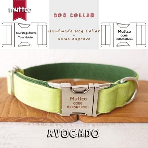 MUTTCO engraved metal buckle dog collar AVOCADO dog ID tag collar 5 sizes nameplate anti-lost pet supply UDC110