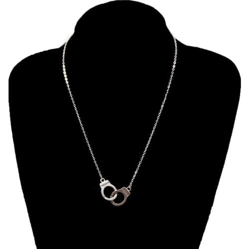 Trendy Handcuff Pendant Necklace Street Style Metal Long Chain Clavicle Necklaces for Women Fashion Neck Jewelry XL842