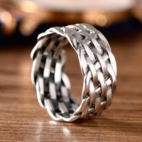 Braided Ring Vintage 925 Sterling Silver Rings For Women And Men Punk Fine Jewelry