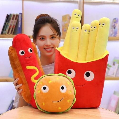 Simulated Food Plush Dolls Creative French Fried Hamburger Plush Cushion Lovely Food Stuffed Pillow as Kids Girls