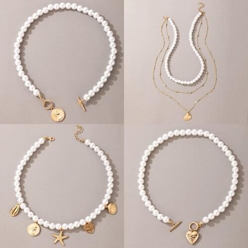 Luxury Pearl Stone Shell Pendant Necklace For Women Summer Star Heart Chain Choker Necklace Bohemian Jewelry Gift