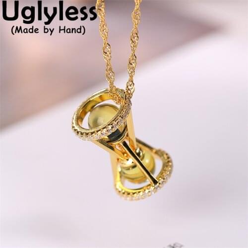 Uglyless Hollow Spliced Triangles Cones Hourglass Pendants for Women Natural Blue Amber Sandglass Necklaces 925 Silver + Chains