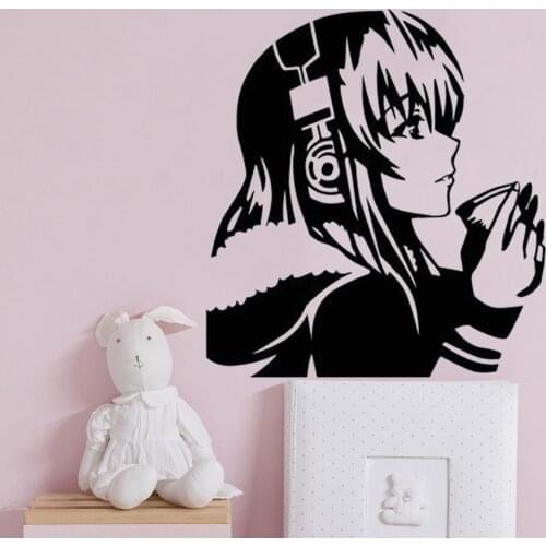 Wall sticker Anime Girl Vinyl kids room decoration Wall Decal Headphones Coffee Dream Room Art Stickers Mural home decor HY208