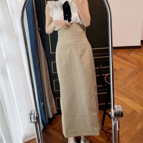 Elegant High Waist Lace Up Bow Skirts Womens Vintage Package Hip Straight Faldas Mujer Slit Bandage Party Club Long Skirt