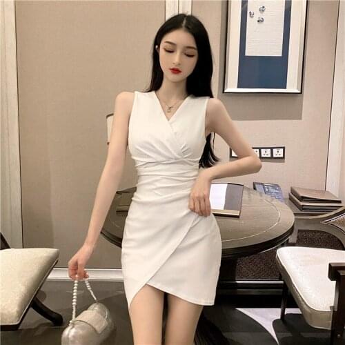 ZC2787 2020 new summer women fashion sexy crossover V-neck ruffled irregular sleeveless high-waisted dress cheap wholesale