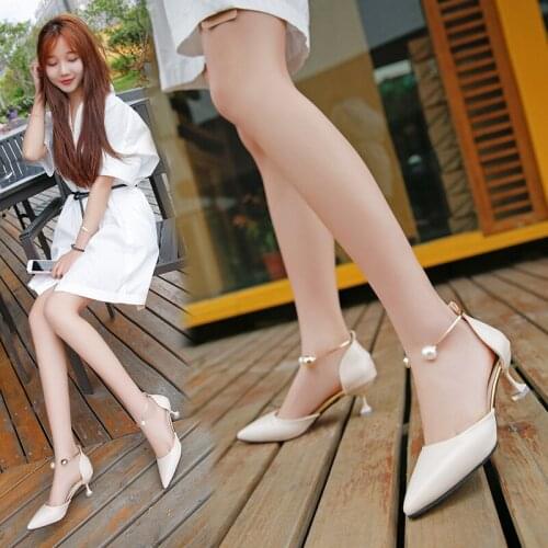 Korean version of Baotou high heels spring and summer new pointed toe pearl stiletto fashion work womens shoes