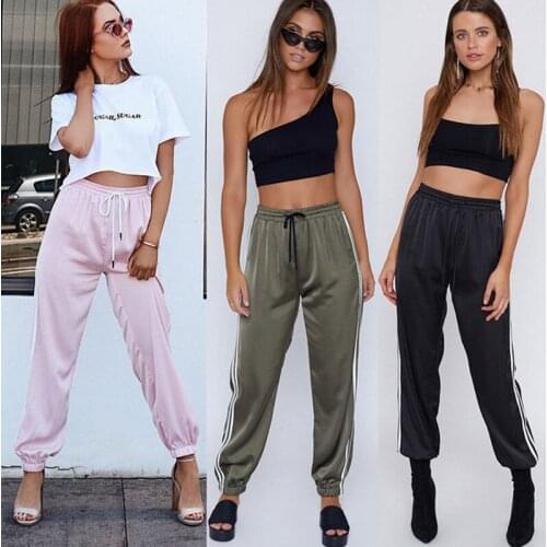 Women Ladies Casual Fashion Active Pants 3 Style Solid Striped Slim High Waist Elastic Waist Pencil Pants Size S-XL