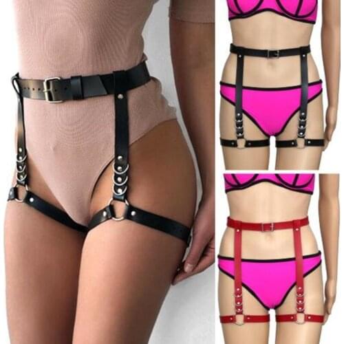 Women Sexy Harajuku O-Ring Garters Faux Leather Women Body Bondage Cage Sculpting Harness Waist Belt Straps Suspenders Punk Belt