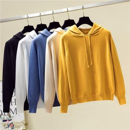 Autumn and Winter Womens Sweaters Fashion Solid Color Hooded Casual Woman Sweaters Knitted Slim Fit Pullovers Lady Sweaters