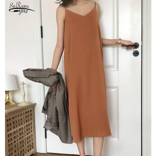 2021 Loose Sleeveless Summer Dresses Sexy V-neck Sling Long Black Party Dress Women Maxi Dress Solid Color Robe Femme 13351