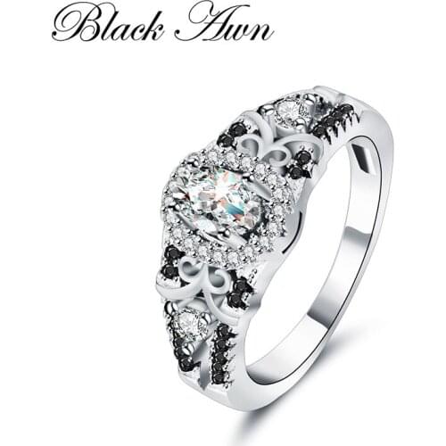 925 Sterling Silver Row Black Stone Engagement Rings for Women Fine Jewelry Bague C315