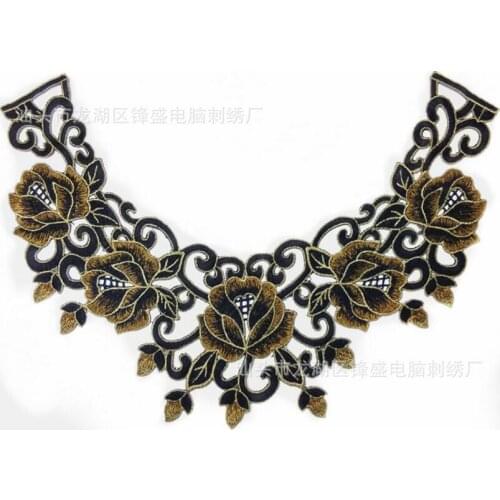 1 PC 33*29cm Pretty Gold with Black Clothes Lace Collar Fake Neckline Neck Lace Patches Embroidered Lace Free Shipping