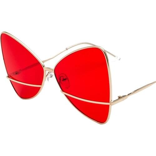 2018 New Fashion Butterfly Cat Eye Lens Brand Designer Sunglasses Metal Oversized Funny Red Big Frame Lady Sunglasses Uv400