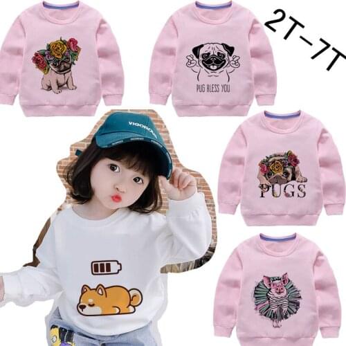 2021 Baby Girls Shirts New Fashion Long-sleeved O-necked Cartoon Shirt Kids Plant Pug Anime Childrens Tops Girls Clothing 2T-7T