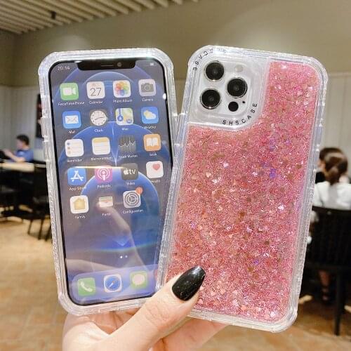Bling Glitter Sequins 3 in 1 Bumper Shockproof Phone Case For IPhone 11 12 Pro Max Mini XR X XS SE 2020 7 8 Plus Soft Back cover