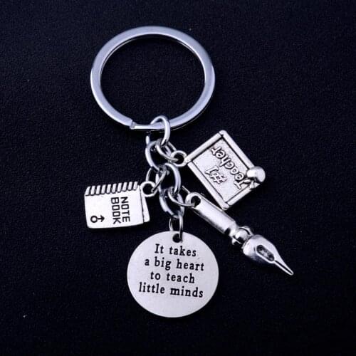 36PC It Takes A Big Heart To Teach Little Minds Engraved Words Keyrings Teacher Pen Notebook Pendant Keychains Thanksgiving Gift