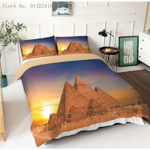 3D Egyptian Pyramids Print Bedding Set Luxury Duvet Cover Sets Microfiber Single Queen Double Size Bedclothes Three-Piece