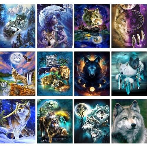 5D DIY Diamond Painting Full Round Drill "Color moon wolf" Embroidery Animal customization Cross Stitch gift Home Decor Gift