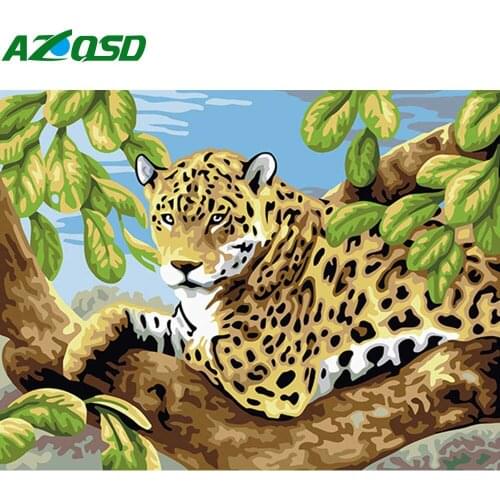 AZQSD Hand Painted Oil Painting Animal Painting By Numbers Paint Leopard DIY Canvas Picture Home Decoration K072