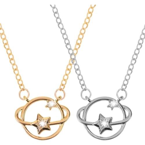 Bohemian Simple Female Necklace Planet Hollow Star Inlay White Rhinestone Pendant Alloy Material Fashion Girl Jewelry Gift Hot