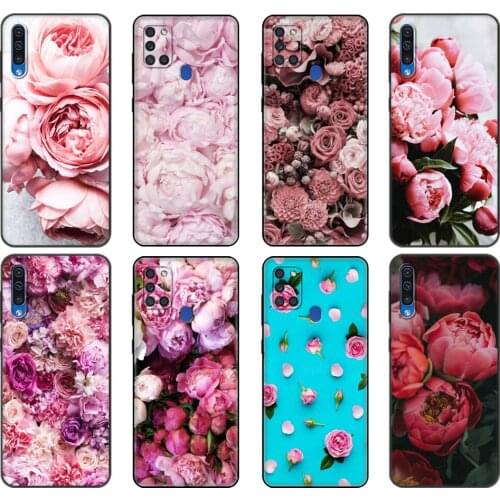 Black tpu Case For Samsung Galaxy A50 50S A30S A10 A11 A21S A31 A41 A51 A71 M21 M30S S10 LITE Cover Flower Pink Peonies Peony