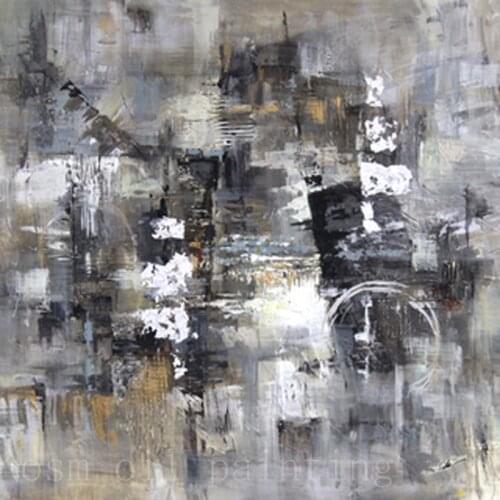 Decorative Fine Art in Style Abstract in Gray Hand Painted Wall Artwork Modern Oil Painting on Canvas in Calligraph and Paintins