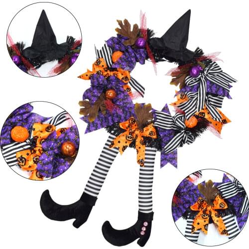 Halloween Door Hanging Wreath Supplies Decoration Halloween Witch Hat Leg Pumpkin Door Wreath Halloween Home Party Supplies