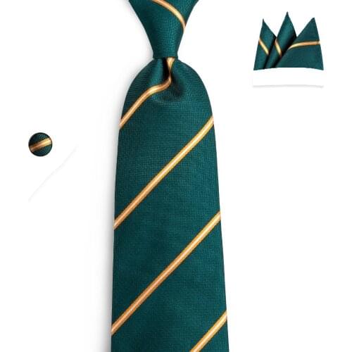 DiBanGu Designer Fashion Mens Green Gold Striped Tie Silk Wedding Ties For Men Necktie 8CM Width Narrow Necktie Corbatas N-7094