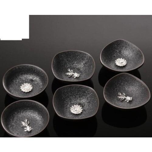 Gude Inlaid Silver Tea Cup Jianzhin Fish Personal Master Single Cups Drinkware Tea Sets