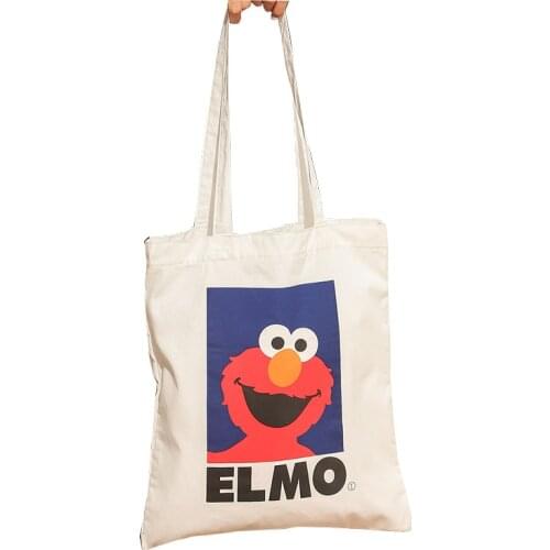 Sesame Street Canvas Shopping Bag ELMO Scookie Monster Cute Cartoon Non-woven Shoulder Tote Bucket for Girl Gift