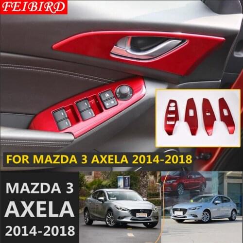 304 STAINLESS STEEL ABS CHROME Armrest Window Glass Lift Button Panel Cover Trim For Mazda 3 AXELA Hatchback Sedan 2014-2018