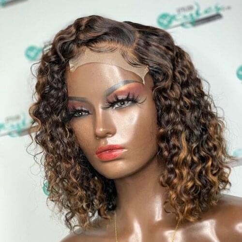 Indian Highlight Bouncy Curly 4x4 Silk Top Full Lace Human Hair Wigs with Bangs 180Density Glueless Fringe Lace Front Wigs Remy