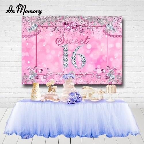 InMemory Shining Girls Sweet 16 Backdrop For Photography Pink Theme Diamonds Bokeh Birthday Party Background Photo Studio Custom