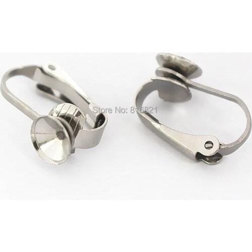 Stainless Steel Non-pierced Clip Back Clip on Earrings Bases Circle Bezel Rivoli Stones Cabochons Earring Settings Findings