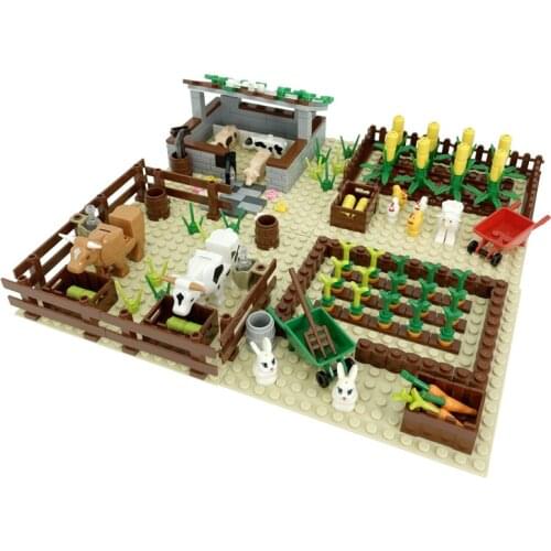 MOC Farm Animal Vegetable Assembly Compatible Building Block DIY Toy Piglet Doghouse Cowshed Scene Corn Carrot Bricks Kids Gift