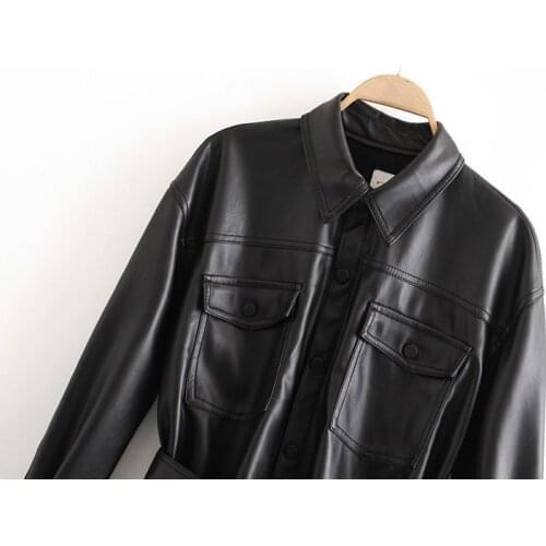 Fashion Pu Leather Womens Coat Spring Autumn Korean Moto Learher Jacket Coats Leren Jas Dames KJ5926