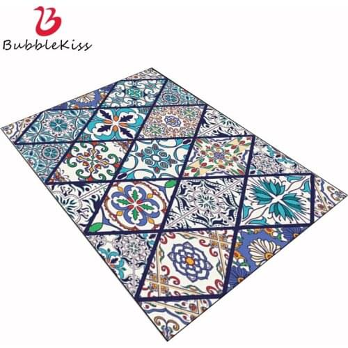 Bubble Kiss Creative Area Rugs Carpets For Living Room Ethnic Style Blue European Mosaic Diamond Bedroom Rug Non-slip Floor Rugs