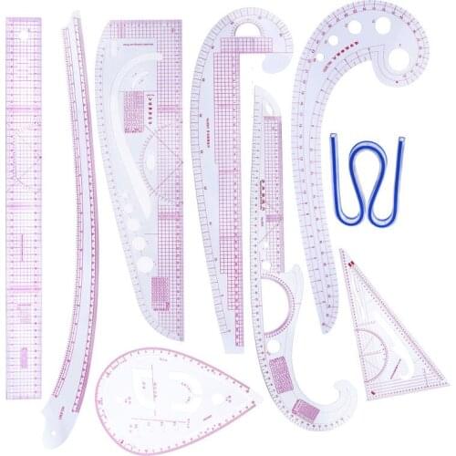 9PCS Practical Sewing Drawing Craft Tool Set Multi-functional Cutting Dressmaking Tailor French Curve Measure Ruler Kit