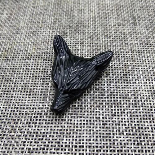 Natural obsidian Crystal gemstone wolf head pendant reiki healing hand carved crystal jewelry making with hole