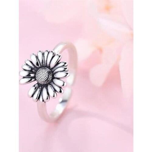 New Retro Thai Silver Small Daisy Flower Personality 925 Sterling Silver Jewelry Hipster Sunflower Exquisite Opening Rings R649