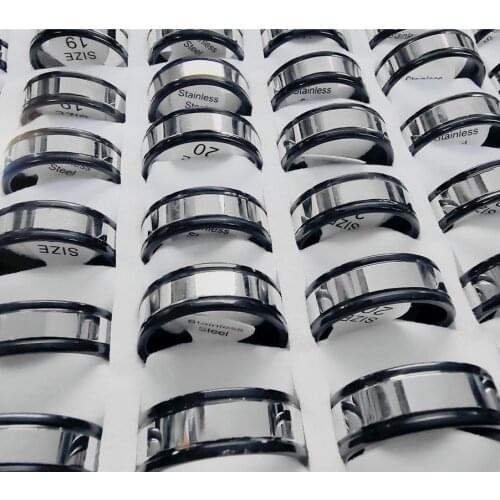 Wholesale 36 pcs high quality 8mm black inner arc surface light board Stainless steel Mens RINGS