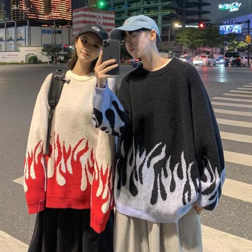 Autumn and winter knit sweater lazy wind sweater female Korean version of the trend ins loose design sense outer wear couple out